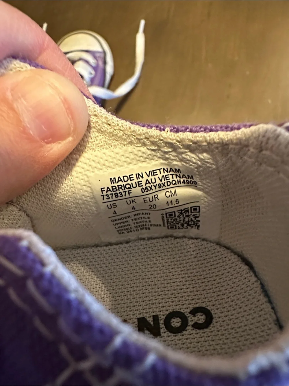 Converse Kids Purple and White Low-Top Sneakers
